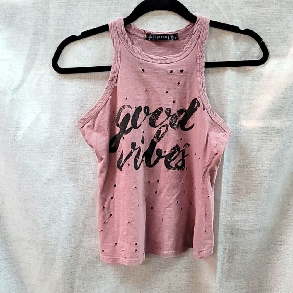 Cute Distressed "Good Vibes" Trendyland Tank!